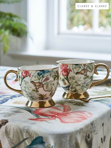 Clarke & Clarke Set of 2 Tropical Green/Natural Florence Footed Mugs (N33688) | €37