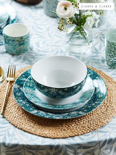 Clarke and Clarke Teal Blue William Morris Designs Strawberry Thief 12 Piece Dinner Set (N33692) | €116