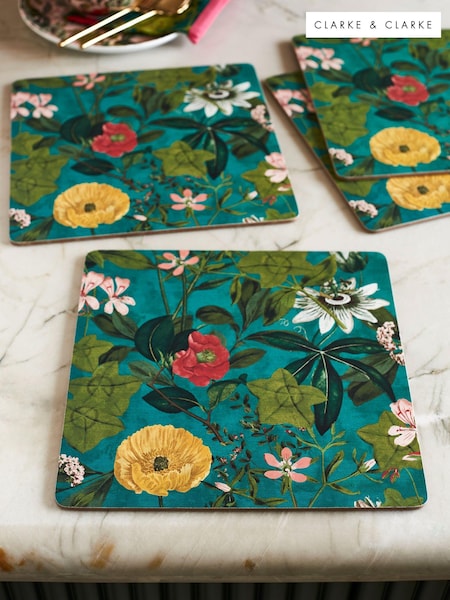 Clarke & Clarke Kingfisher Teal Blue Passiflora Set of 4 Placemats (N33716) | €35