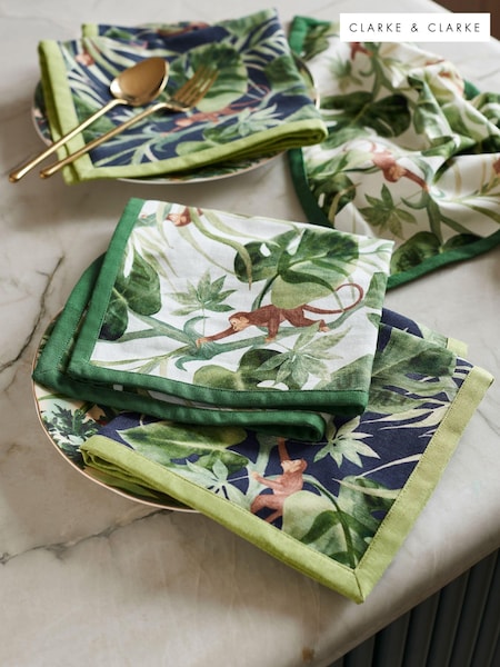 Clarke & Clarke Cream/Indigo Blue Monkey Business Set of 4 Napkins (N33719) | €32