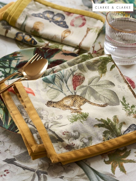 Clarke & Clarke Tropical Green & Natural Florence 100% Cotton Set of 4 Napkins (N33721) | €35