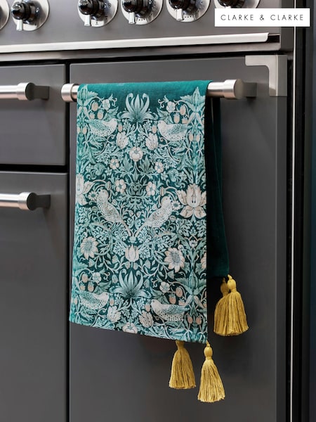 Clarke and Clarke Teal Blue William Morris Designs Strawberry Thief 100% Cotton Tea Towel (N33737) | €16