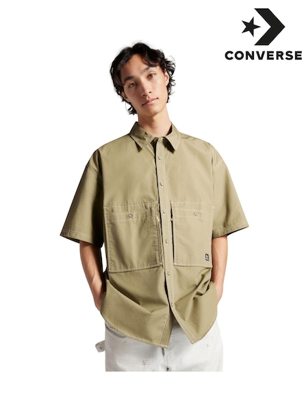 Converse Green 100% Cotton Wordmark Utility Shortsleeve Shirt (N33768) | €34