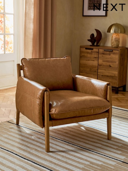 Vintaged Faux Leather Light Brown Colby Sling Accent Chair (N33833) | €490