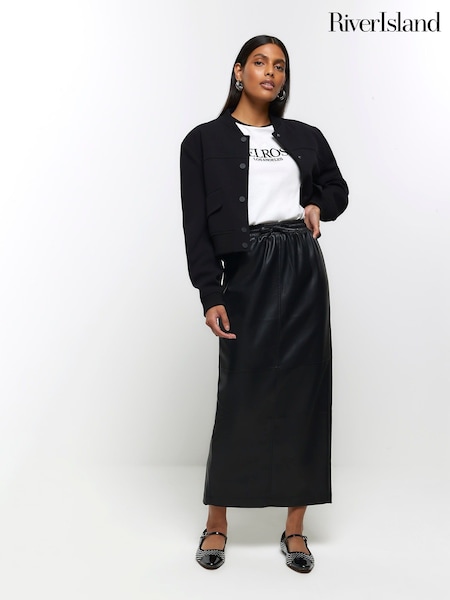 River Island Black Faux Leather Elasticated Maxi Skirt (N34101) | € 12