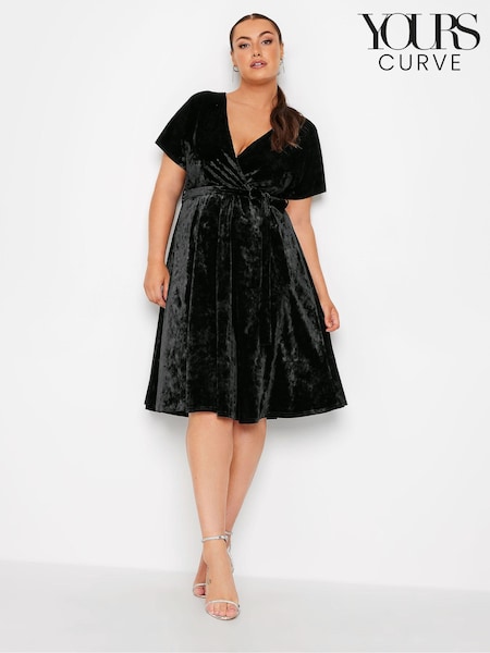 Yours Curve Black Velvet Wrap Skater Dress (N34215) | €27