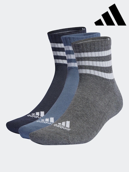 כחול  - Adidas 3-stripes Cushioned Sportswear Mid Cut Socks 3 Pairs (N34275) | ‏60‏₪