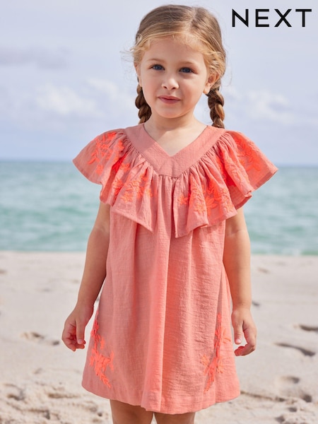 Coral Pink Embroidered Beach Dress (3mths-8yrs) (N34336) | €8.50 - €12.50