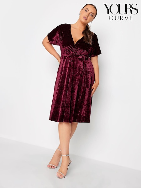 Yours Curve Red Velvet Wrap Skater Dress (N34414) | €22.50