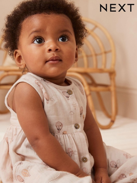 Beige/Pink Hot Air Balloon Woven Baby Jumpsuit (0mths-3yrs) (N34557) | €8.50 - €10