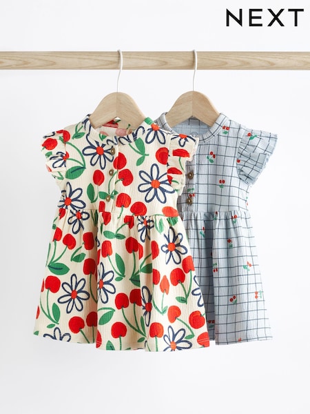 Rdeča/modra češnjeva cvetlična - Baby 100% Cotton Jersey Dress 2 Pack (0mths-2yrs) (N34573) | € 14 - € 16