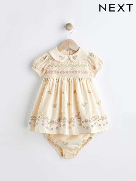 Ivory 2 Piece Embroidered Baby Dress and Knicker Set (0mths-2yrs) (N34587) | €13.50 - €15.50