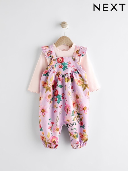 Purple Floral Baby Dungarees and Bodysuit Set (0mths-3yrs) (N34634) | €12.50 - €13