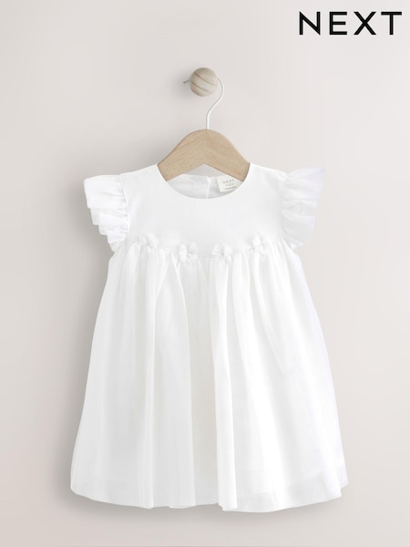 White Baby Party Frill Sleeve Dress (0mths-2yrs) (N34641) | €8.50 - €10