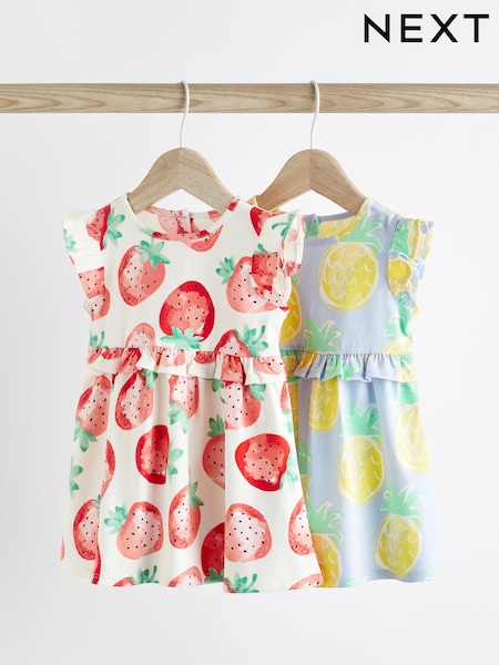 Roza/ lila s potiskom sadja - Baby 100% Cotton Jersey Dress 2 Pack (0mths-2yrs) (N34656) | € 11 - € 13