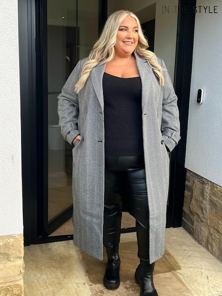 In The Style Grey Curve Jess Millichamp Longline Formal Coat (N34663) | €35