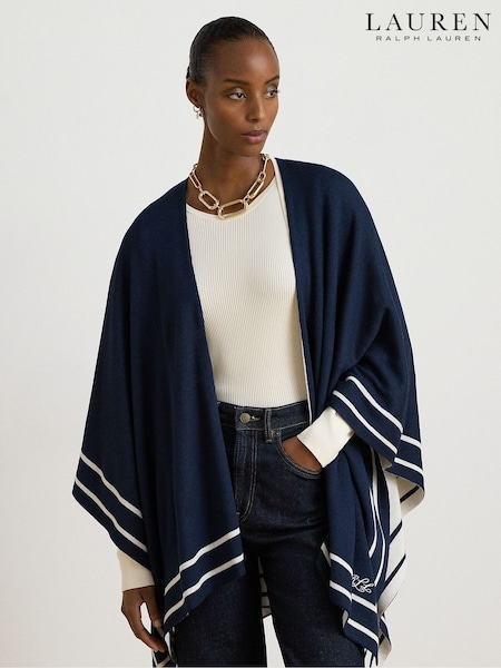 modra - Lauren Ralph Lauren Jet Set Stripe Trim Poncho