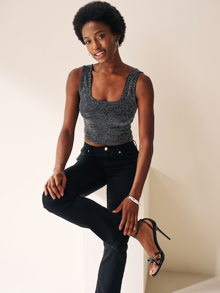 Черный - Sequin Vest Top (N34833) | €6