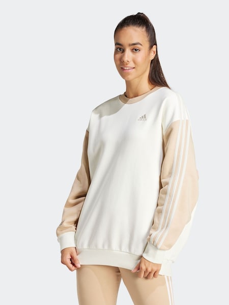 adidas White Sportswear Essentials 3-Stripes Oversized Fleece Sweatshirt (N34851) | €24