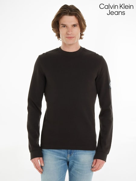 Calvin Klein Jeans Monogram Badge Waffle 100% Cotton Long Sleeve Black T-Shirt (N34979) | 3 304 грн