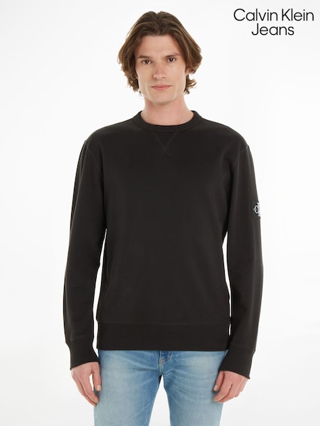 Calvin Klein Jeans Monogram Badge Logo 100% Cotton Crew Neck Black Sweatshirt (N34981) | AED247