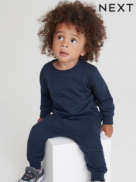 Marineblauw - Set van effen jersey sweatshirt en joggingbroek (3 mnd-7 jr) (N35031) | € 15 - € 22
