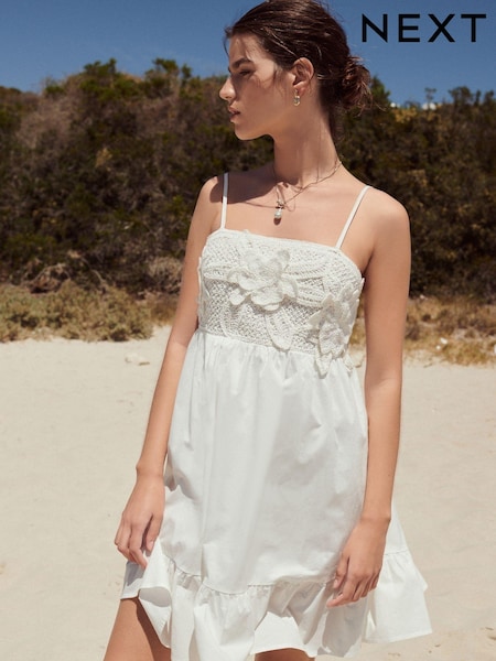 White Crochet Mix Mini Summer Dress (N35137) | €31