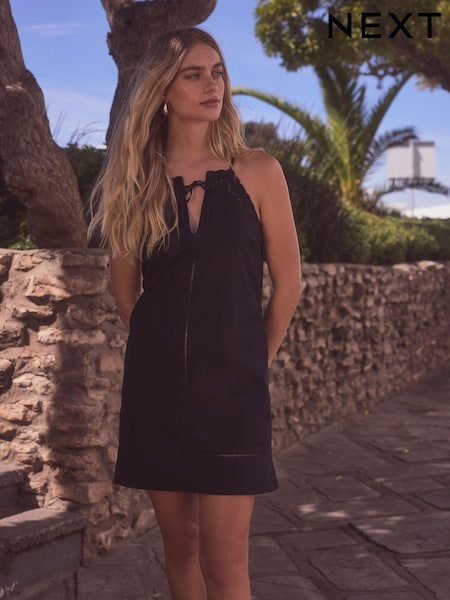 Black 100% Cotton Embroidered Mini Summer Dress (N35217) | €25