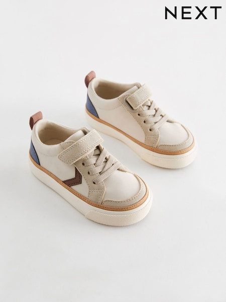 Neutral Beige Standard Fit (F) Touch Fastening Chevron Trainers (N35306) | AED53 - AED67