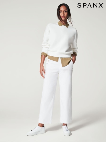 Spanx Stretch Twill Cropped Wide Leg White Trousers (N35331) | €71