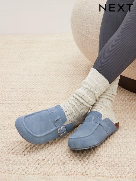 Blue Suede Footbed Mule Slippers (N35340) | €15