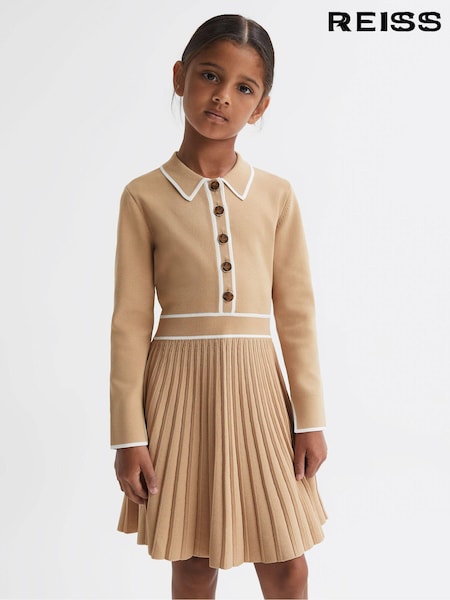 Reiss Camel Mia 9-14 yrs Knitted Polo Skater Dress (N35375) | 559 QAR