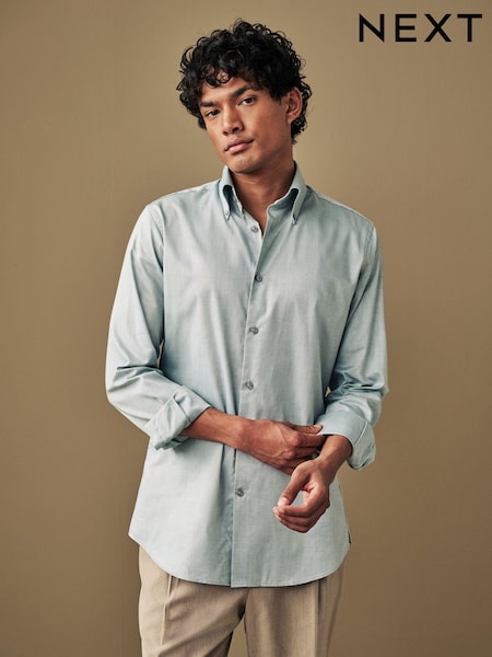 Green Oxford Single Cuff Textured Cotton Shirt (N35543) | €16