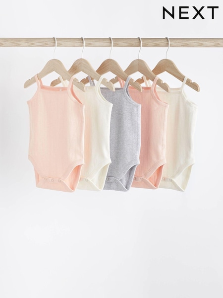 وردي فاتح - Baby Strappy 100% Cotton Vest Bodysuits 5 Pack (N35575) | ‏72 ر.س.‏ - ‏84 ر.س.‏