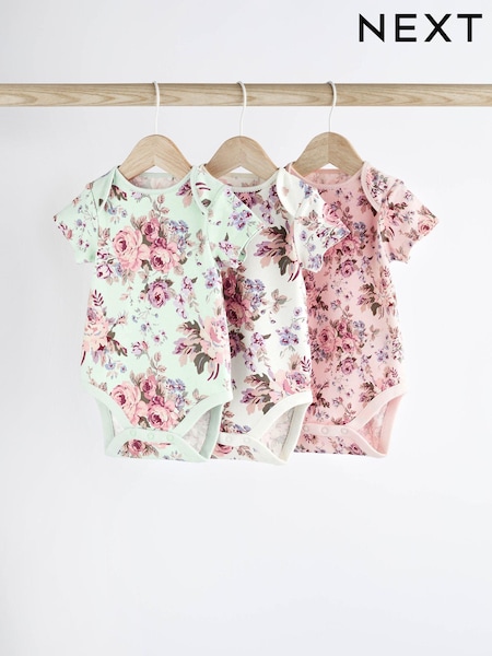 Floral Baby Short Sleeve Bodysuits 3 Pack (N35576) | € 6 - € 7