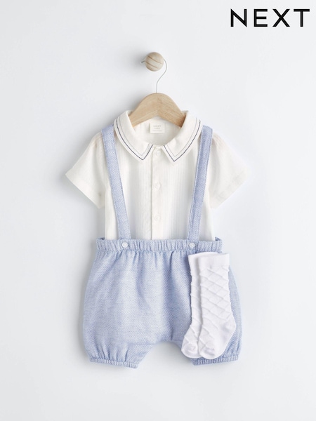Pale Blue Smart Shirt, Shorts And Socks With Linen 3 Piece Set (0mths-2yrs) (N35628) | € 17 - € 18