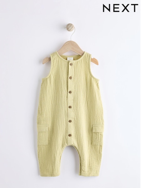 Green Woven Baby 100% Cotton Romper (0mths-2yrs) (N35648) | €6.50 - €7.50