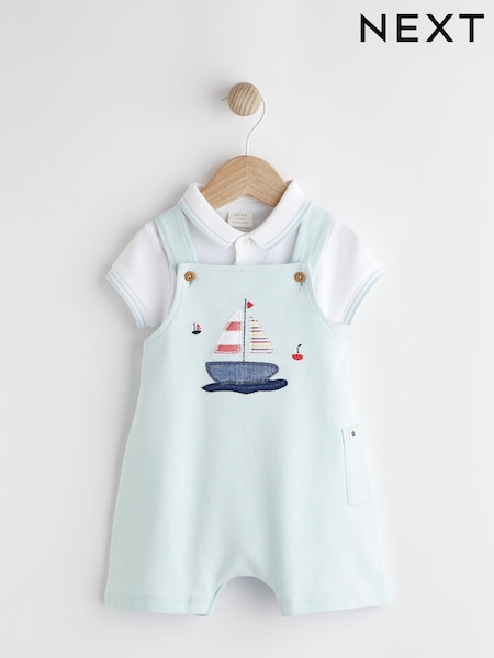 Modra črtasta - Baby Jersey 100% Cotton Dungarees and Bodysuit Set (0mths-2yrs) (N35659) | € 15 - € 17