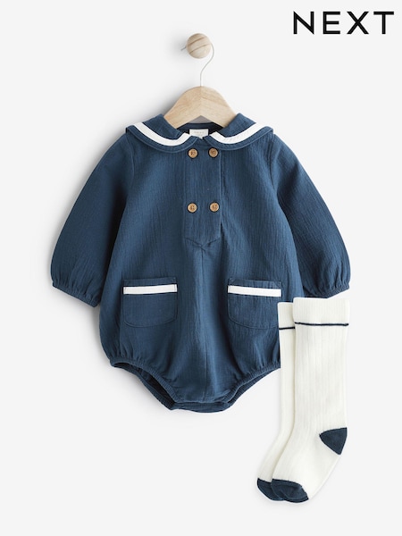 Navy Blue Sailor Baby Romper And Socks Set (0mths-2yrs) (N35690) | € 16 - € 18