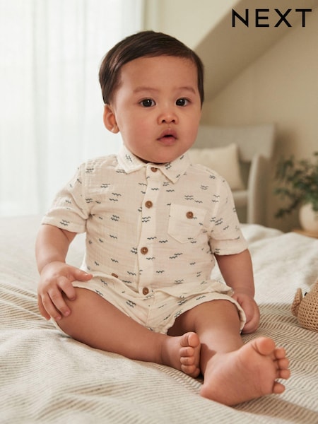 White/Blue 100% Cotton Top And Shorts Set (0mths-2yrs) (N35698) | €14 - €16
