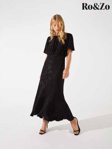 Ro&Zo Black Honor Jacquard Bias Cut Midi Dress (N35920) | 787 QAR