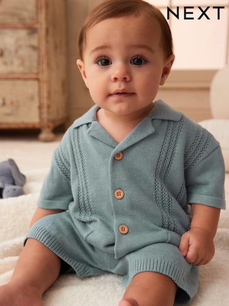 Blue Knitted Baby Shirt And Shorts Set (0mths-2yrs) (N35942) | € 18 - € 19