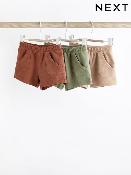 Rostbraun/Khakigrün - 100% Cotton Textured Baby Shorts 3 Pack (N35983) | 12 € - 14 €