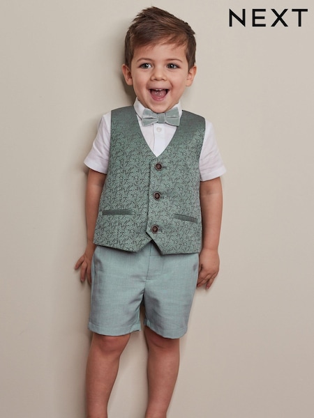 Mint Green Waistcoat, Shirt, Short & Bow Tie Set (3mths-9yrs) (N36069) | 94 QAR - 104 QAR