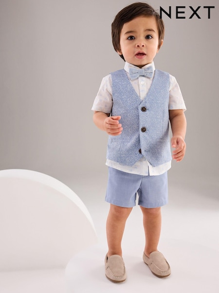 Blue Opulent Waistcoat, Shirt, Short & Bow Tie Set (3mths-9yrs) (N36098) | 124 QAR - 145 QAR