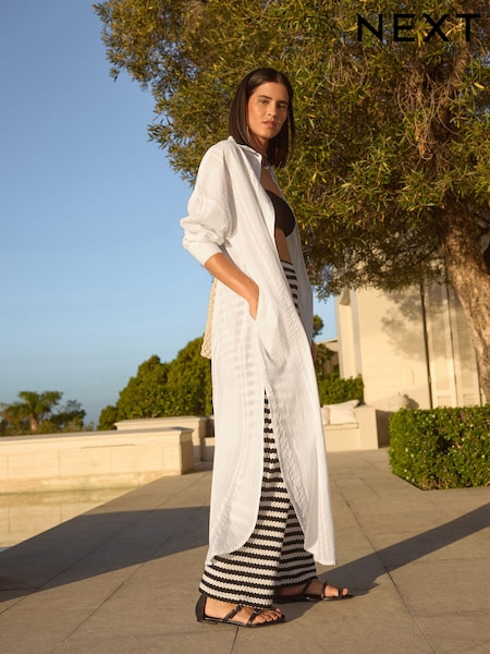 White 100% Cotton Maxi Beach Shirt Cover-Up (N36186) | 85 QAR