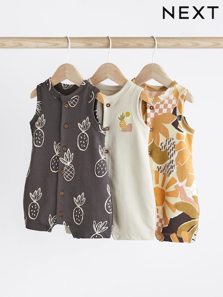 Monochrome Palm Baby Jersey Vest Rompers 3 Pack (N36223) | AED57 - AED71
