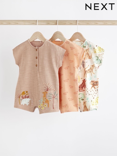 Neutral/Safari - Baby Jersey 100% Cotton Rompers 3 Pack (N36253) | 13 € - 15 €