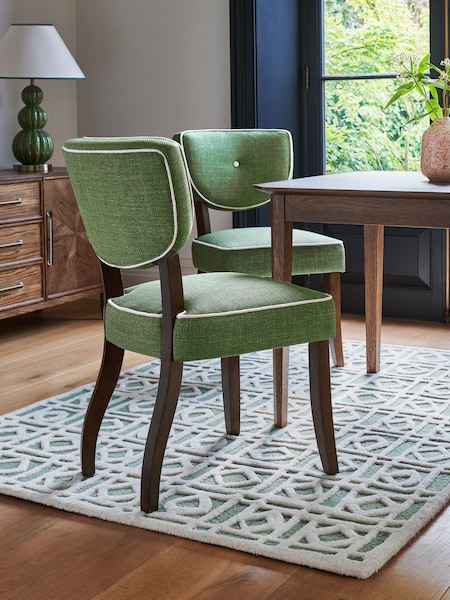 Nina Campbell Set of 2 Carmel Green Ashburn Walnut Effect Leg Dining Chairs (N36391) | €377
