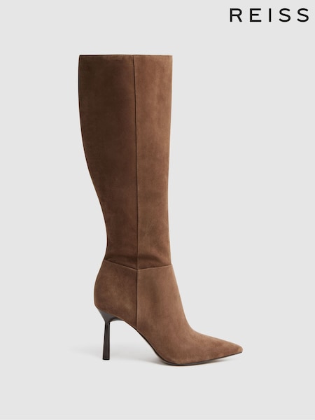 Jasnobrązowy - Reiss Gracyn Leather Knee High Heeled Boots (N36447) | 2685 zł
